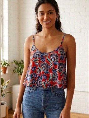 Everly Women's 100%Rayon Paisley Tank Top Flowy Blue/Red Medium